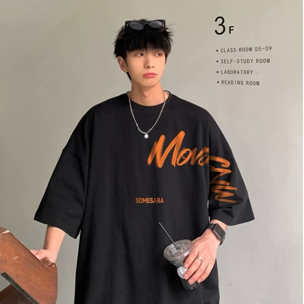 『癮品流行』港風復古純棉短袖T恤 圓領上衣 五分袖 夏季T恤 休閒百搭 寬鬆大碼 oversize M-5XL-細節圖4