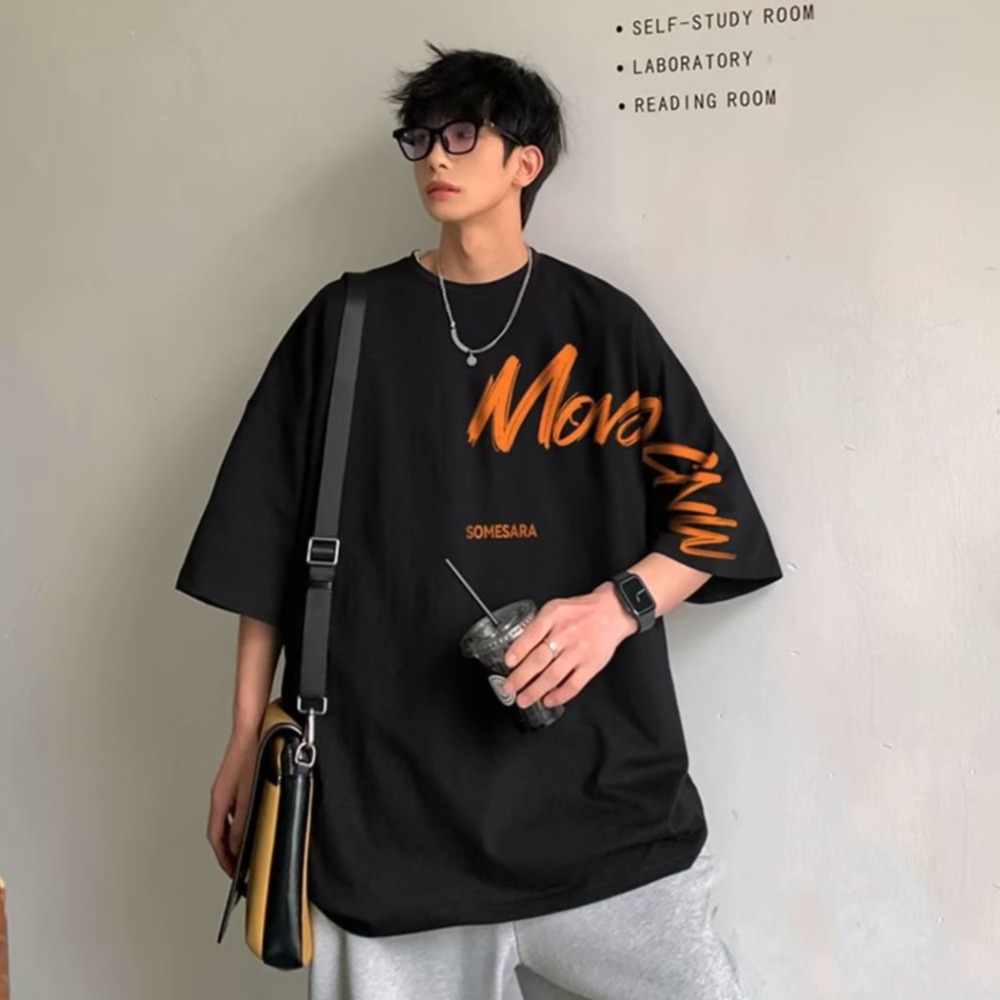 『癮品流行』港風復古純棉短袖T恤 圓領上衣 五分袖 夏季T恤 休閒百搭 寬鬆大碼 oversize M-5XL-細節圖5