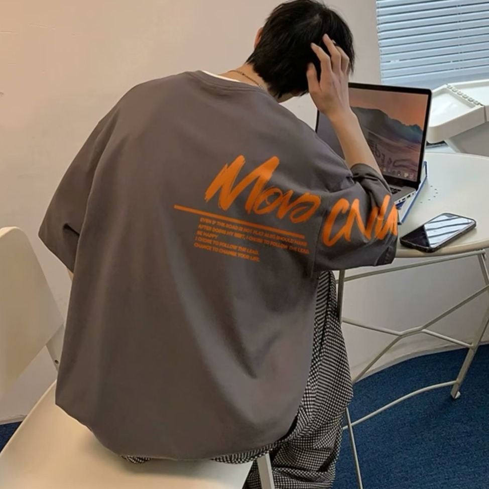 『癮品流行』港風復古純棉短袖T恤 圓領上衣 五分袖 夏季T恤 休閒百搭 寬鬆大碼 oversize M-5XL-細節圖7