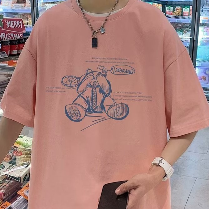 『癮品流行』美式重磅純棉T恤 高街復古圓領上衣 五分袖 設計感 七色可選 休閒百搭 大碼寬鬆 M-5XL-細節圖3