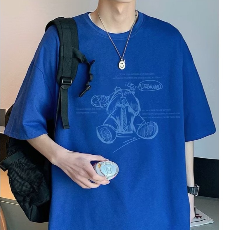 『癮品流行』美式重磅純棉T恤 高街復古圓領上衣 五分袖 設計感 七色可選 休閒百搭 大碼寬鬆 M-5XL-細節圖6