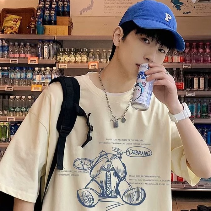 『癮品流行』美式重磅純棉T恤 高街復古圓領上衣 五分袖 設計感 七色可選 休閒百搭 大碼寬鬆 M-5XL-細節圖8