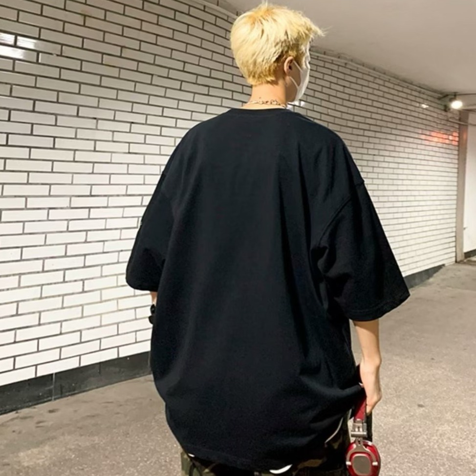 『癮品流行』美式重磅纯棉字母印花T恤 男T恤 圆领上衣 五分袖 设计感 休闲百搭 大码宽松 M-5XL-細節圖6