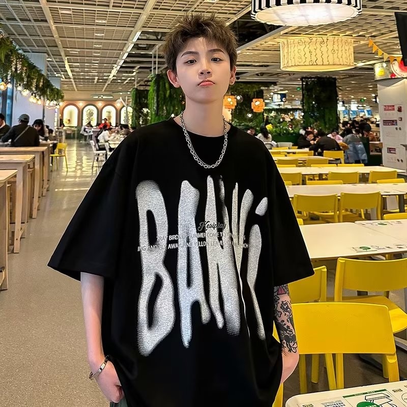 『癮品流行』夏季男生T恤 圓領上衣 美式復古高街字母印花純棉T恤 設計感 休閒百搭 大碼寬鬆 M-5XL-細節圖7