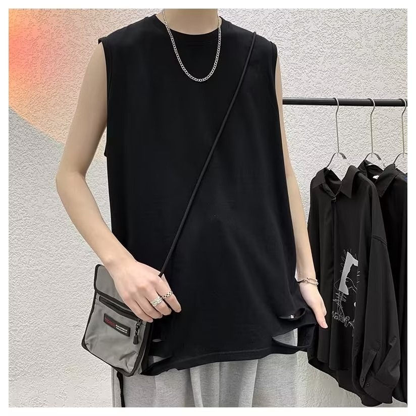 『癮品流行』夏季薄款背心男 運動背心 無袖背心 破洞背心 休閒百搭 大碼寬鬆 設計感 M-5XL-細節圖6