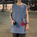 『癮品流行』玫瑰印花 美式純棉高街無袖背心 圓領背心 夏季薄款 休閒百搭 大碼寬鬆 M-5XL-規格圖6