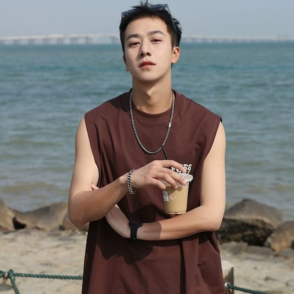 『癮品流行』美式水洗復古做舊純棉背心無袖背心 圓領背心 設計感 休閒百搭 大碼寬鬆 M-5XL-細節圖4