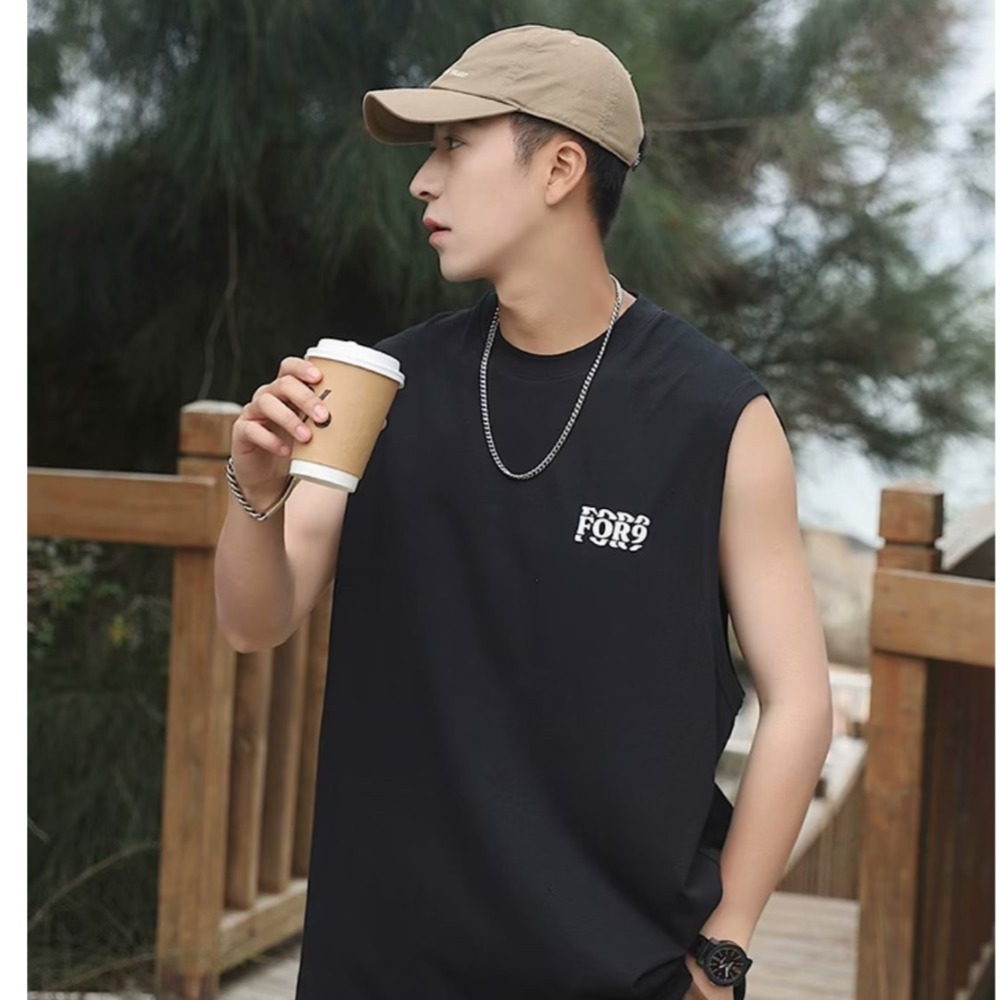 『癮品流行』美式水洗復古做舊純棉背心無袖背心 圓領背心 設計感 休閒百搭 大碼寬鬆 M-5XL-細節圖8