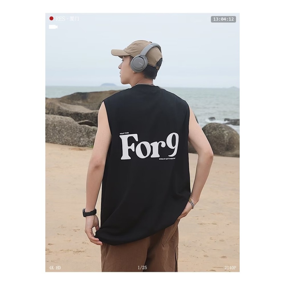 『癮品流行』美式水洗復古做舊純棉背心無袖背心 圓領背心 設計感 休閒百搭 大碼寬鬆 M-5XL-細節圖9