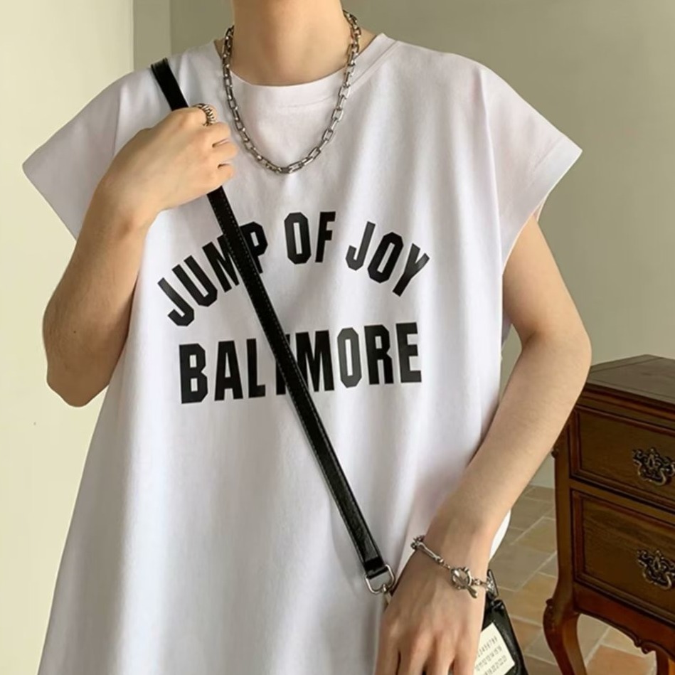 『癮品流行』美式字母印花純棉背心圓領背心 無袖背心  設計感 休閒百搭 大碼寬鬆 M-5XL-細節圖3