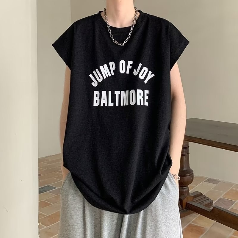 『癮品流行』美式字母印花純棉背心圓領背心 無袖背心  設計感 休閒百搭 大碼寬鬆 M-5XL-細節圖4