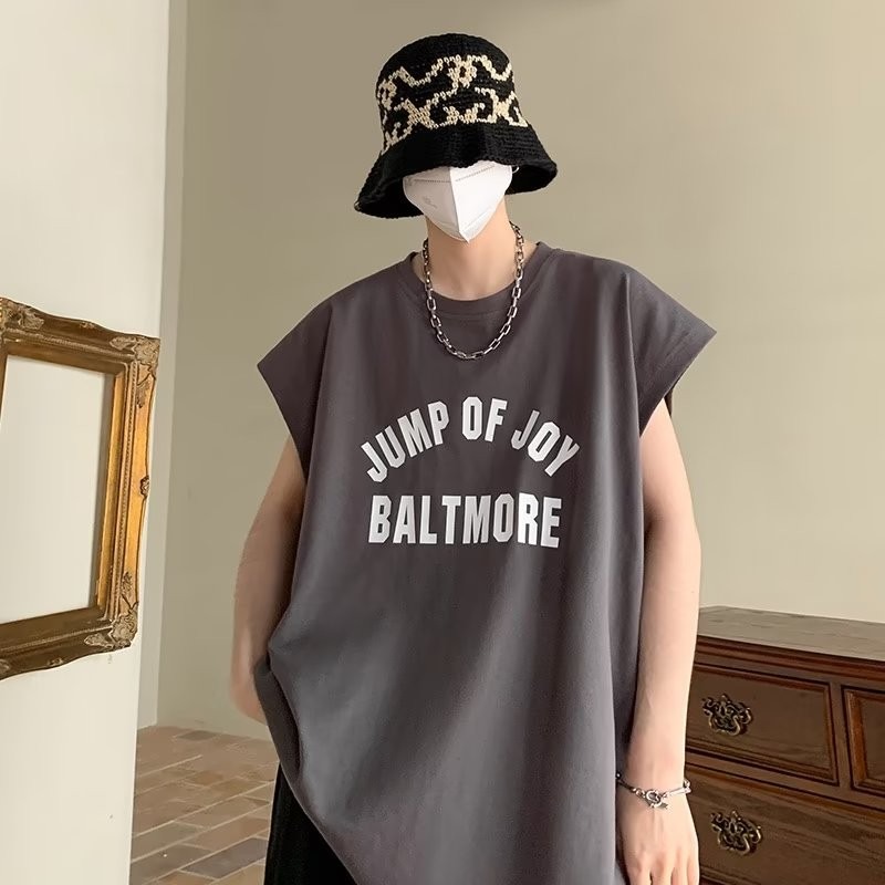 『癮品流行』美式字母印花純棉背心圓領背心 無袖背心  設計感 休閒百搭 大碼寬鬆 M-5XL-細節圖6