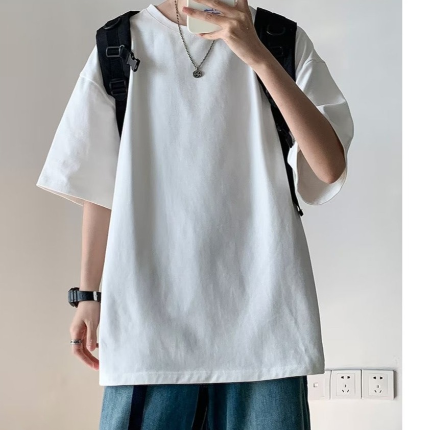 『癮品流行』夏季短袖T恤男 打底衫 休閒 簡約純色 美式純棉T恤 落肩T恤 大碼寬鬆 M-2XL-細節圖4