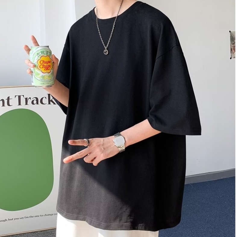 『癮品流行』夏季短袖T恤男 打底衫 休閒 簡約純色 美式純棉T恤 落肩T恤 大碼寬鬆 M-2XL-細節圖6