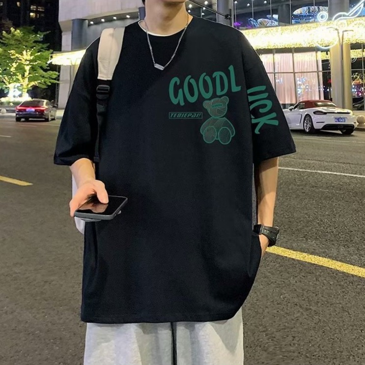 『癮品流行』夏季薄款 短袖T恤男 美式玩具熊印花T恤 高街純棉圓領上衣 五分袖 休閒百搭oversize M-3XL-細節圖6