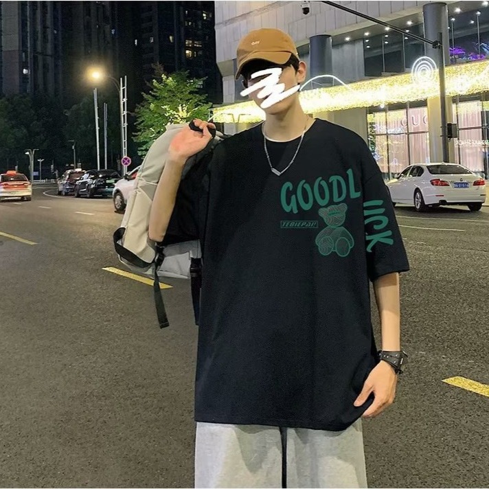 『癮品流行』夏季薄款 短袖T恤男 美式玩具熊印花T恤 高街純棉圓領上衣 五分袖 休閒百搭oversize M-3XL-細節圖7