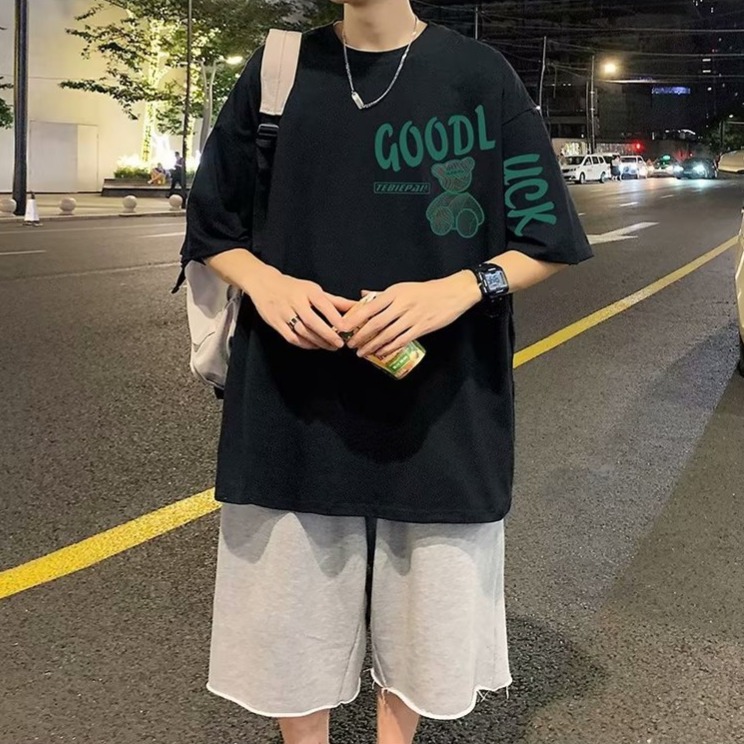 『癮品流行』夏季薄款 短袖T恤男 美式玩具熊印花T恤 高街純棉圓領上衣 五分袖 休閒百搭oversize M-3XL-細節圖8