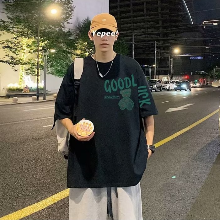 『癮品流行』夏季薄款 短袖T恤男 美式玩具熊印花T恤 高街純棉圓領上衣 五分袖 休閒百搭oversize M-3XL-細節圖9