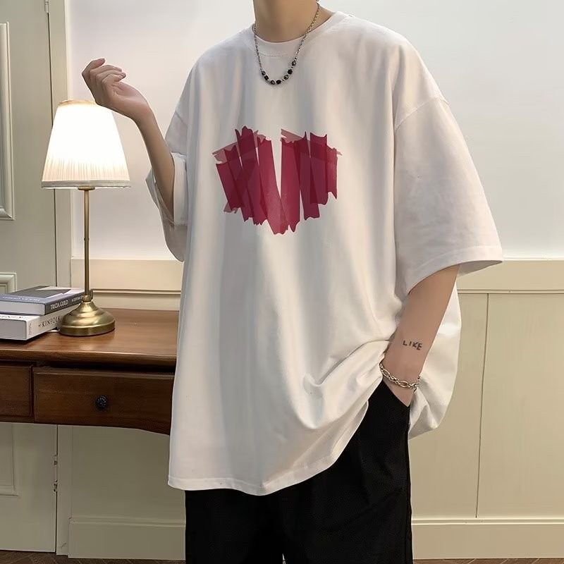 『癮品流行』夏季短T男 愛心印花 美式高街純棉短袖T恤 圓領上衣 五分袖 休閒百搭 設計感 M-3XL-細節圖3