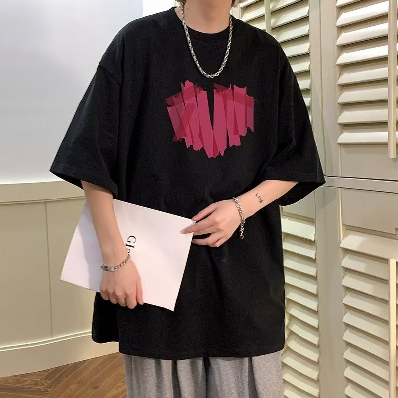 『癮品流行』夏季短T男 愛心印花 美式高街純棉短袖T恤 圓領上衣 五分袖 休閒百搭 設計感 M-3XL-細節圖5