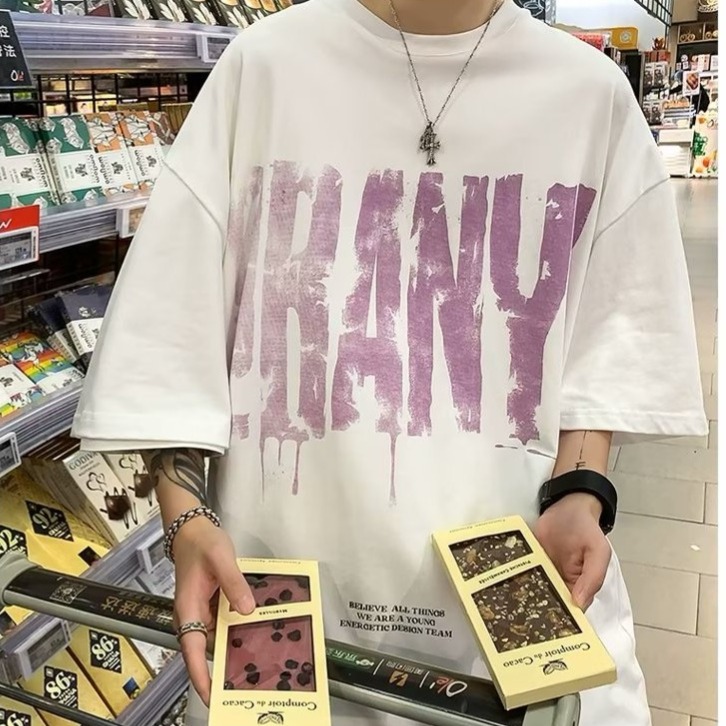 『癮品流行』男生字母印花短袖T恤 美式高街純棉T恤 潮流T恤 圓領上衣 休閒百搭 設計感 M-3XL-細節圖3