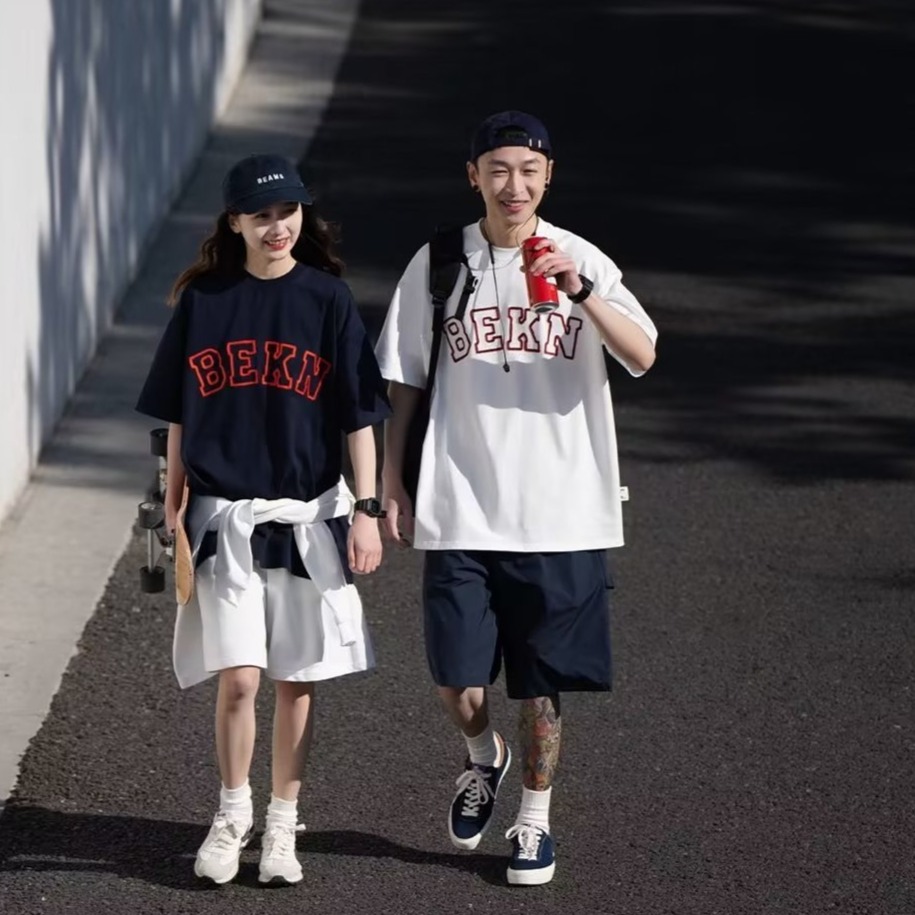 『癮品流行』夏季短袖T恤 美式高街字母印花純棉T恤 潮流T恤 圓領上衣 休閒百搭 大碼寬鬆 男女同款 M-5XL-細節圖4