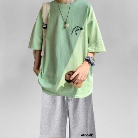 『癮品流行』休閒套裝男 夏季套裝男 短袖短褲套裝男 T恤男 圓領上衣 五分褲 純色簡約 休閒百搭 大碼寬鬆 M-5XL-細節圖5