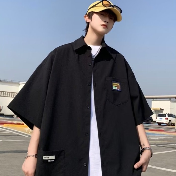 『癮品流行』男生夏季襯衫 冰絲透氣短袖襯衣 翻領上衣 開衫多口袋設計感 休閒襯衫百搭短袖襯衫 M-5XL-細節圖6