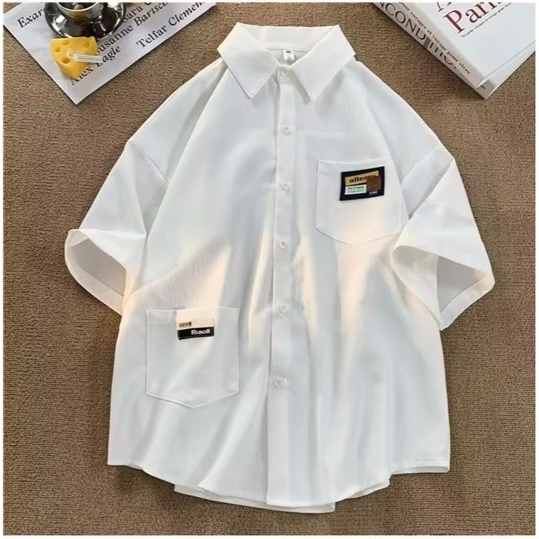 『癮品流行』男生夏季襯衫 冰絲透氣短袖襯衣 翻領上衣 開衫多口袋設計感 休閒襯衫百搭短袖襯衫 M-5XL-細節圖8