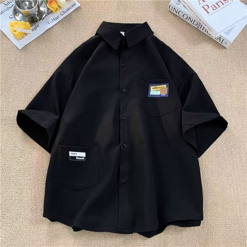 『癮品流行』男生夏季襯衫 冰絲透氣短袖襯衣 翻領上衣 開衫多口袋設計感 休閒襯衫百搭短袖襯衫 M-5XL-細節圖9