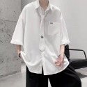 『癮品流行』男生夏季襯衫 領帶襯衫冰絲透氣 翻領上衣 開衫襯衣口袋 五分袖襯衣 休閒百搭 M-3XL-規格圖9