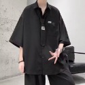 『癮品流行』男生夏季襯衫 領帶襯衫冰絲透氣 翻領上衣 開衫襯衣口袋 五分袖襯衣 休閒百搭 M-3XL-規格圖9