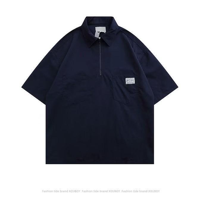 『癮品流行』夏季五分袖襯衫 短袖襯衣拉鏈多口袋設計感 慵懶風 翻領上衣 休閒百搭 男女同款 M-3XL-細節圖6