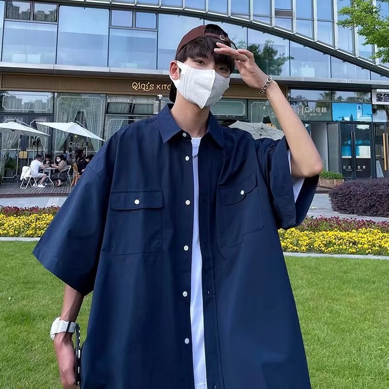 『癮品流行』男襯衫 夏季薄款 圓領上衣 短袖襯衣 五分袖襯衫 襯衫外套 設計感紐扣多口袋 休閒百搭 M-3XL-細節圖4