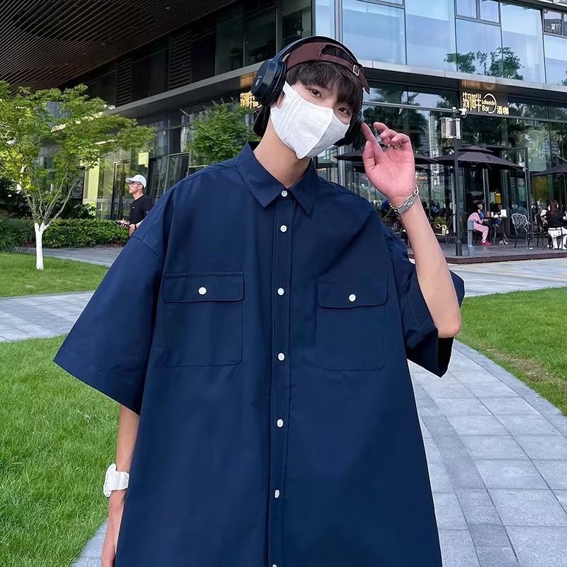 『癮品流行』男襯衫 夏季薄款 圓領上衣 短袖襯衣 五分袖襯衫 襯衫外套 設計感紐扣多口袋 休閒百搭 M-3XL-細節圖5