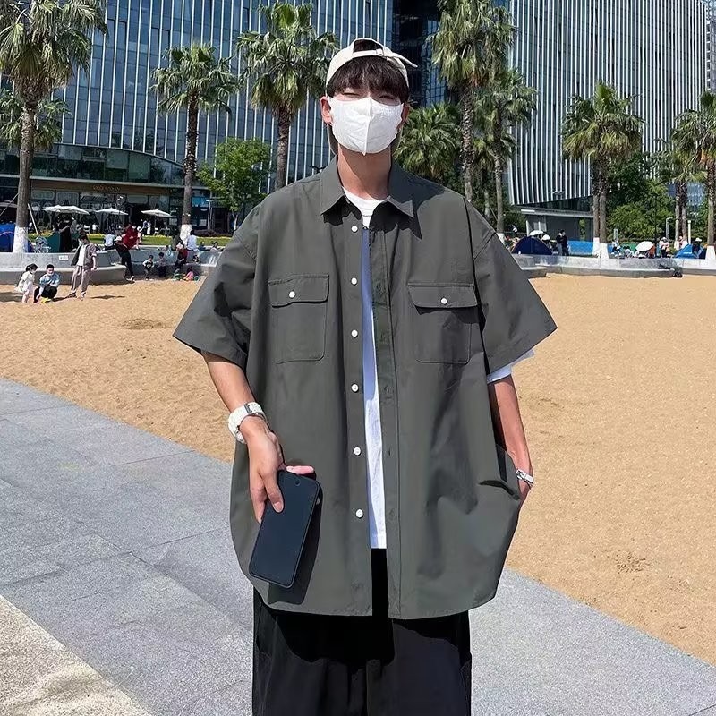 『癮品流行』男襯衫 夏季薄款 圓領上衣 短袖襯衣 五分袖襯衫 襯衫外套 設計感紐扣多口袋 休閒百搭 M-3XL-細節圖6