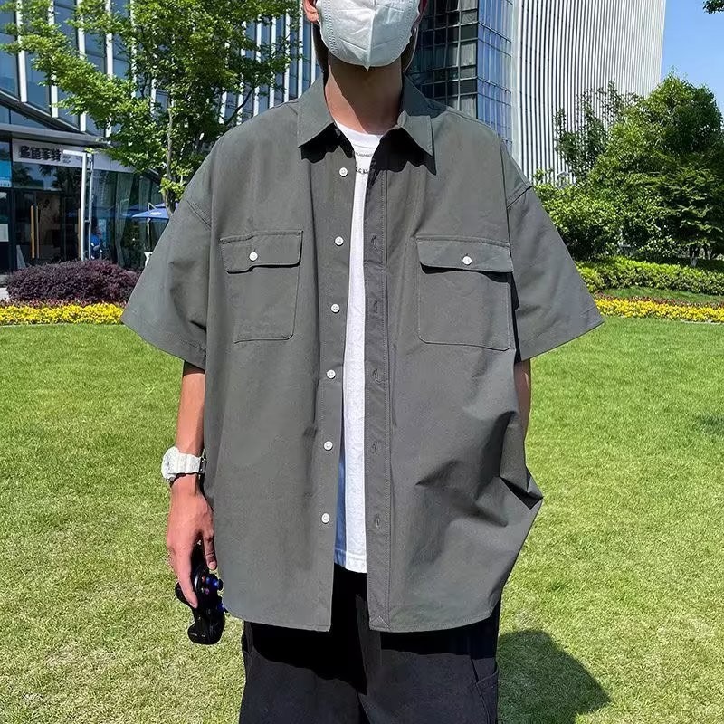 『癮品流行』男襯衫 夏季薄款 圓領上衣 短袖襯衣 五分袖襯衫 襯衫外套 設計感紐扣多口袋 休閒百搭 M-3XL-細節圖8