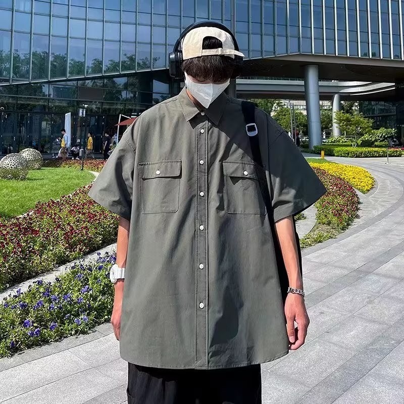 『癮品流行』男襯衫 夏季薄款 圓領上衣 短袖襯衣 五分袖襯衫 襯衫外套 設計感紐扣多口袋 休閒百搭 M-3XL-細節圖9