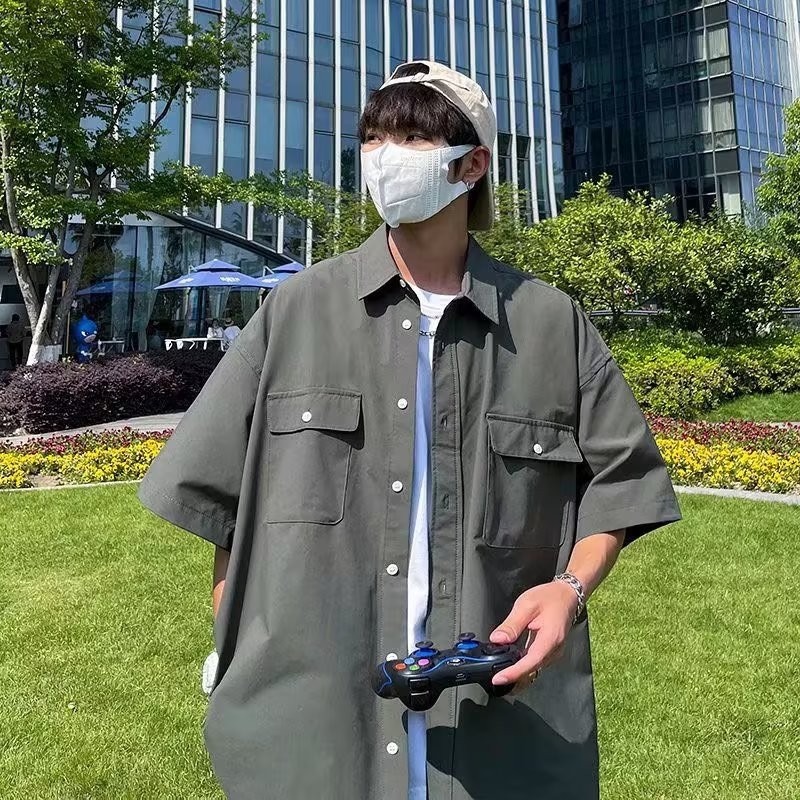 『癮品流行』男襯衫 夏季薄款 圓領上衣 短袖襯衣 五分袖襯衫 襯衫外套 設計感紐扣多口袋 休閒百搭 M-3XL-細節圖10