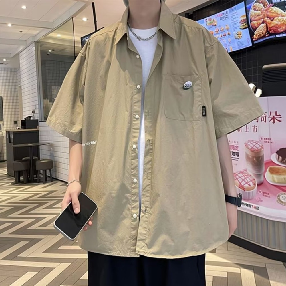 『癮品流行』男生夏季襯衫 襯衫男 襯衫外套 五分袖襯衣 翻領襯衫 原宿風設計感 休閒百搭 M-3XL-細節圖6