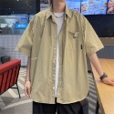 『癮品流行』男生夏季襯衫 襯衫男 襯衫外套 五分袖襯衣 翻領襯衫 原宿風設計感 休閒百搭 M-3XL-規格圖9