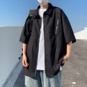 『癮品流行』男生夏季襯衫 側邊拉鏈設計感 襯衫外套 五分袖襯衣 翻領襯衫 寬鬆oversize M-3XL-規格圖6