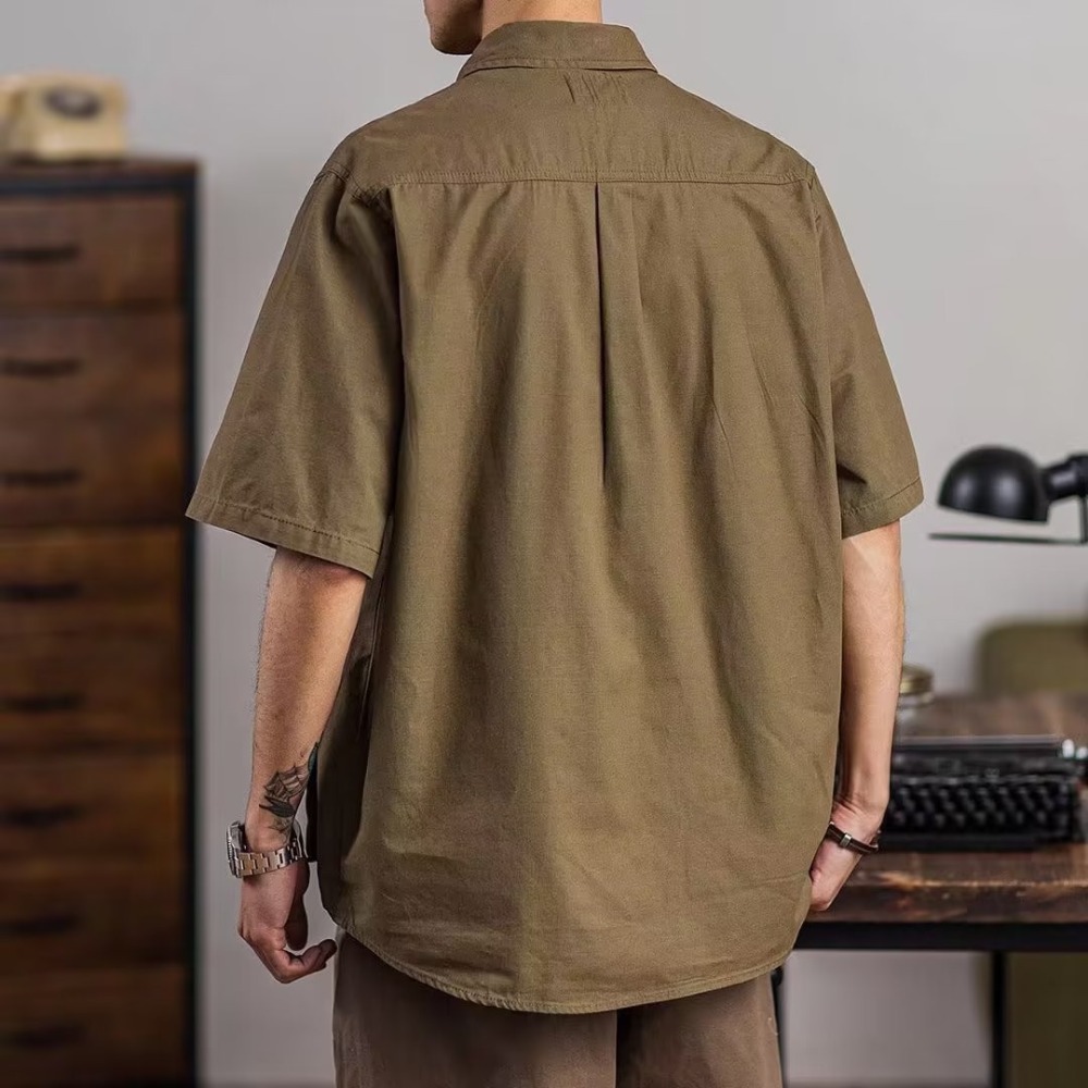 『癮品流行』日系工裝襯衫男 原宿風襯衫外套 短袖翻領上衣 五分袖襯衣 設計感多口袋 休閒百搭 寬鬆 M-3XL-細節圖5