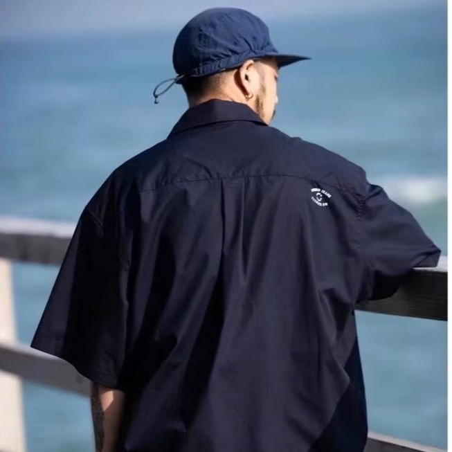 『癮品流行』男生夏季襯衫 原宿風襯衫外套 五分袖襯衣 翻領上衣 純色簡約 單排紐扣設計感 休閒百搭 M-2XL-細節圖9