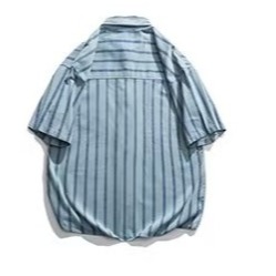 『癮品流行』男生夏季襯衫 冰絲薄款 條紋襯衫外套 短袖襯衣 五分袖翻領上衣 休閒百搭 設計感 M-3XL-細節圖9