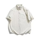 『癮品流行』男生夏季襯衫 冰絲薄款 條紋襯衫外套 短袖襯衣 五分袖翻領上衣 休閒百搭 設計感 M-3XL-規格圖9