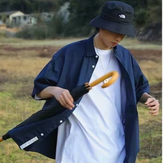 『癮品流行』日系工裝襯衫 夏季襯衫 短袖襯衣五分袖翻領上衣 設計感原宿風 休閒百搭 男女同款 M-3XL-細節圖8