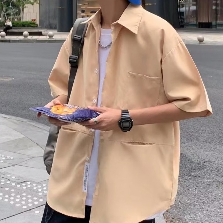 『癮品流行』夏季薄款 冰絲透氣 男生短袖襯衫 襯衫外套 翻領上衣 短袖襯衣 原宿風 休閒百搭 M-3XL-細節圖4