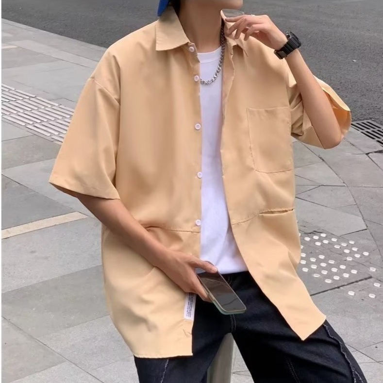 『癮品流行』夏季薄款 冰絲透氣 男生短袖襯衫 襯衫外套 翻領上衣 短袖襯衣 原宿風 休閒百搭 M-3XL-細節圖5