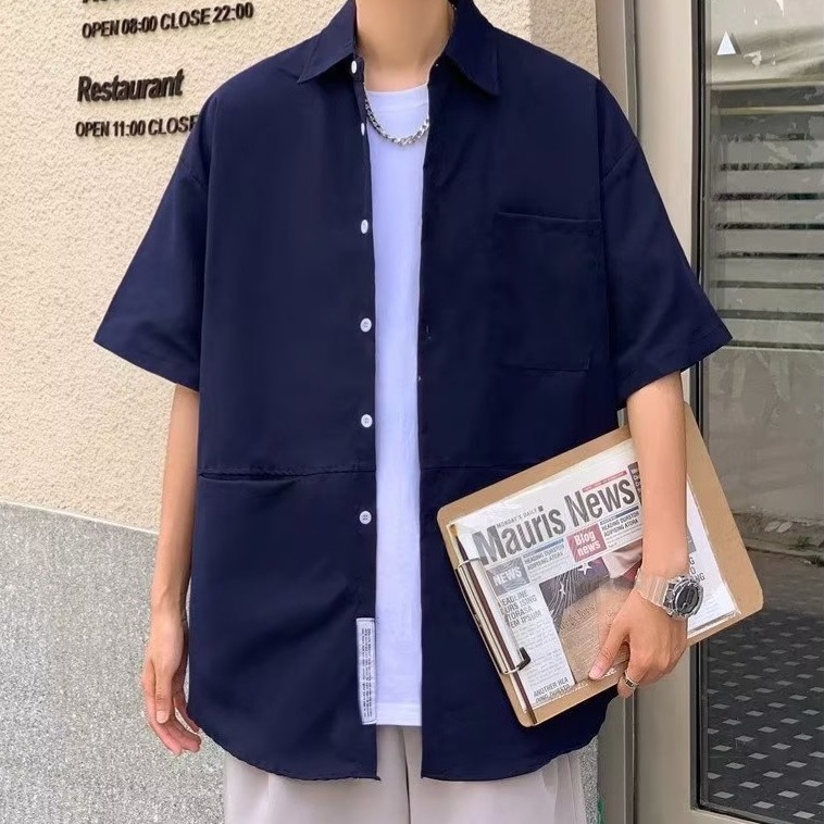 『癮品流行』夏季薄款 冰絲透氣 男生短袖襯衫 襯衫外套 翻領上衣 短袖襯衣 原宿風 休閒百搭 M-3XL-細節圖6